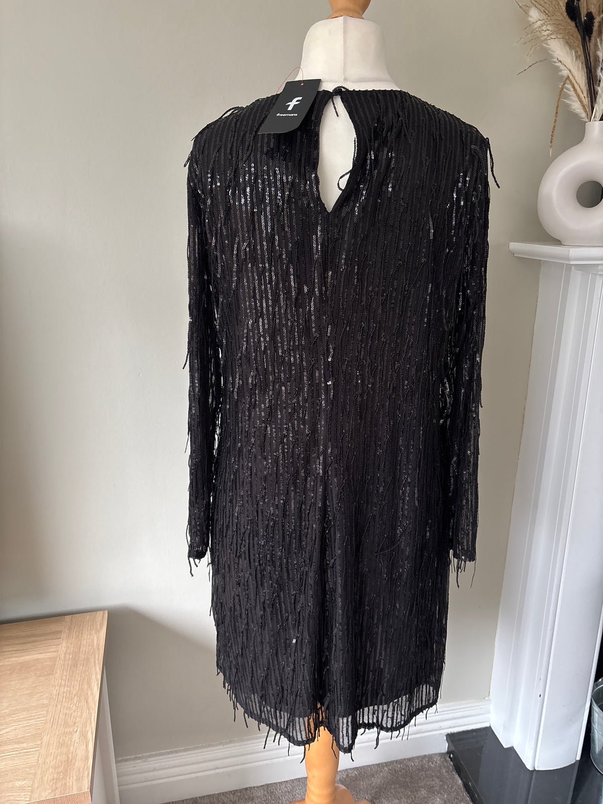 Black Sequin Fringe Dress by Freemans size 14