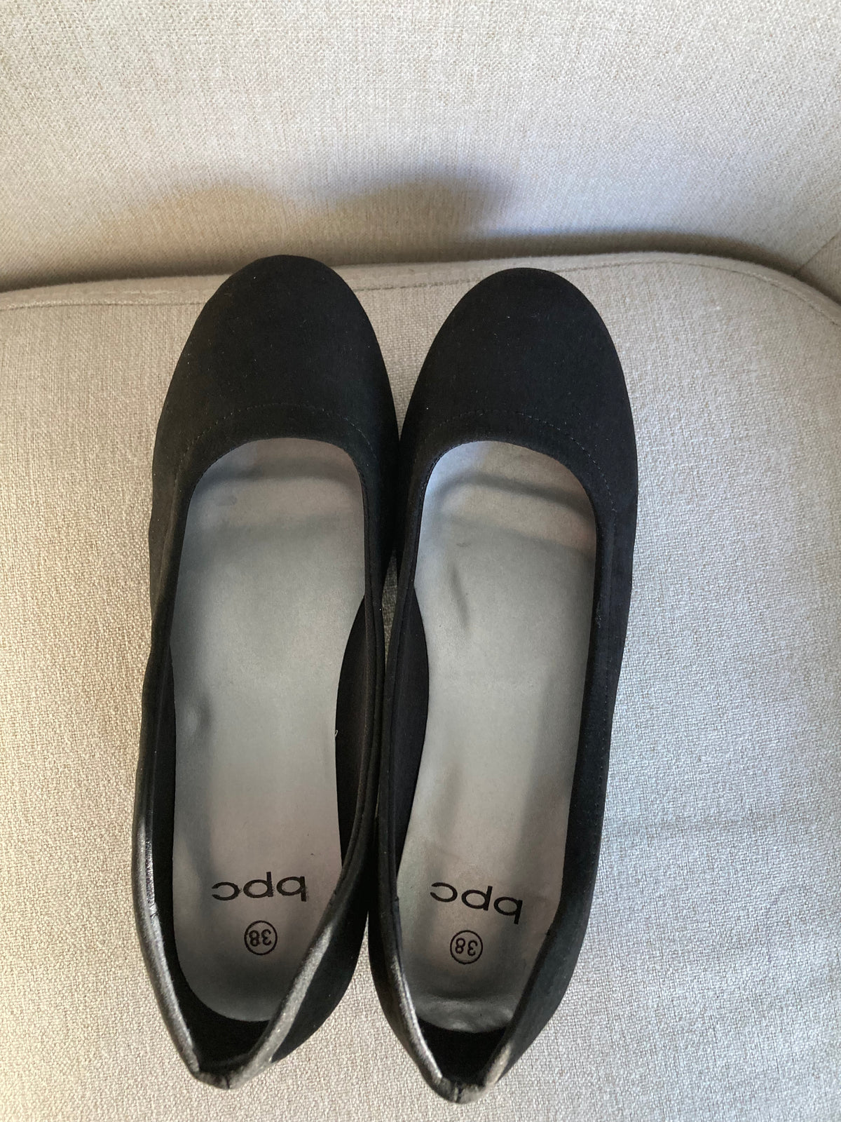 Black suede block heels by BPC size 5