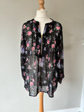 Dark Floral Chiffon Zip Pintuck Blouse by Together Size 12