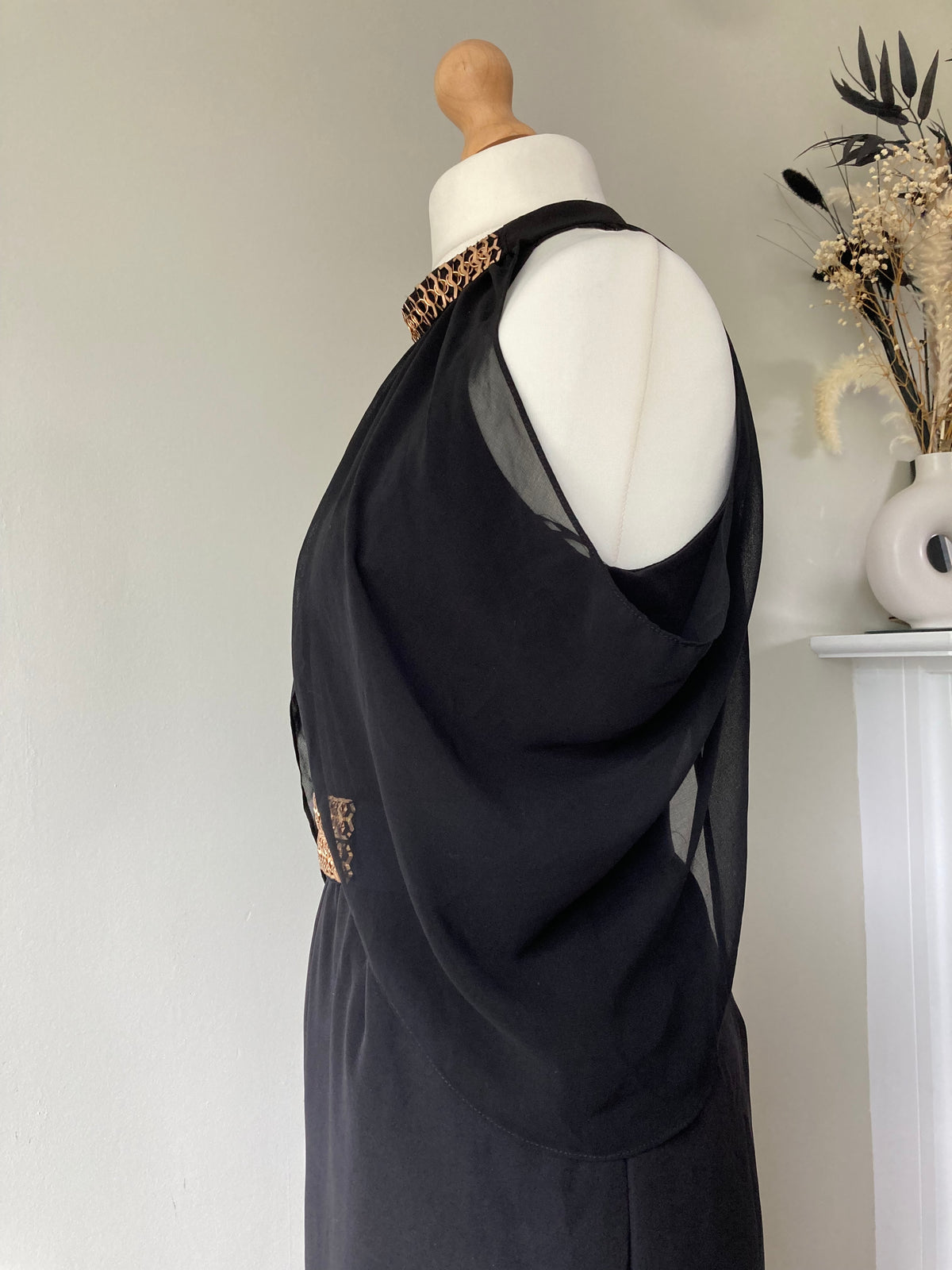 STAR Black Angel Sleeve Stretch Midi Dress with Detachable Belt by JULIEN MACDONLALD - Size 14