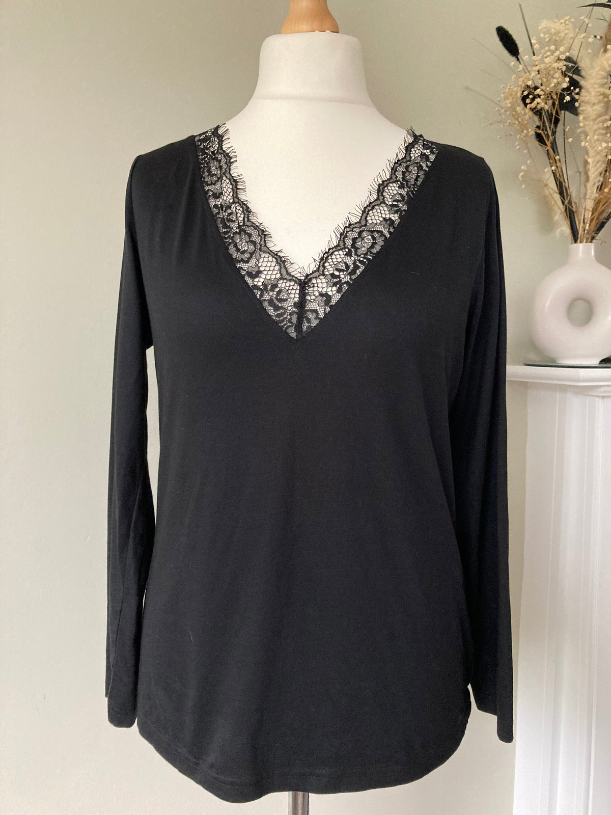 Black lace long sleeve pj top by CREATION L - Size 14