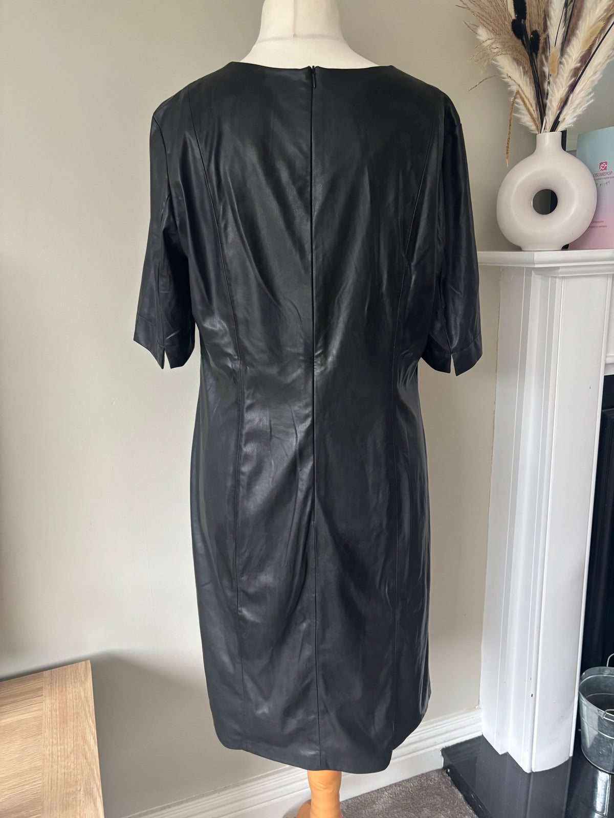 Black Faux Leather Zip Dress by Freemans size 20