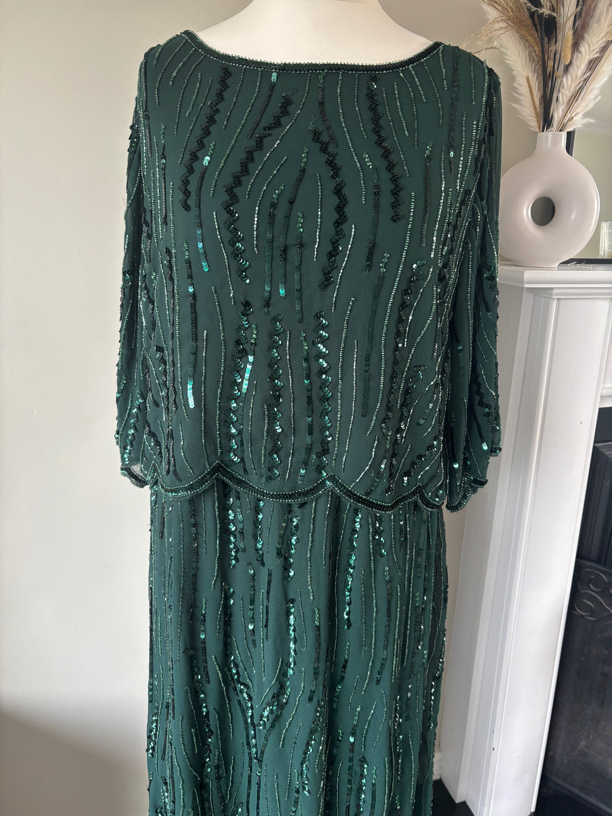 Forest Green Beaded Hi Low Hem Dress Size 22 by Together