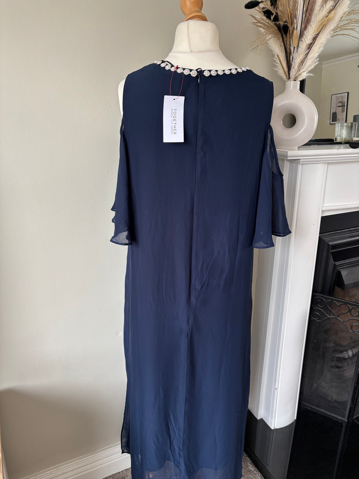 Navy Split Front Cold Shoulder Maxi Dress by Together size 20