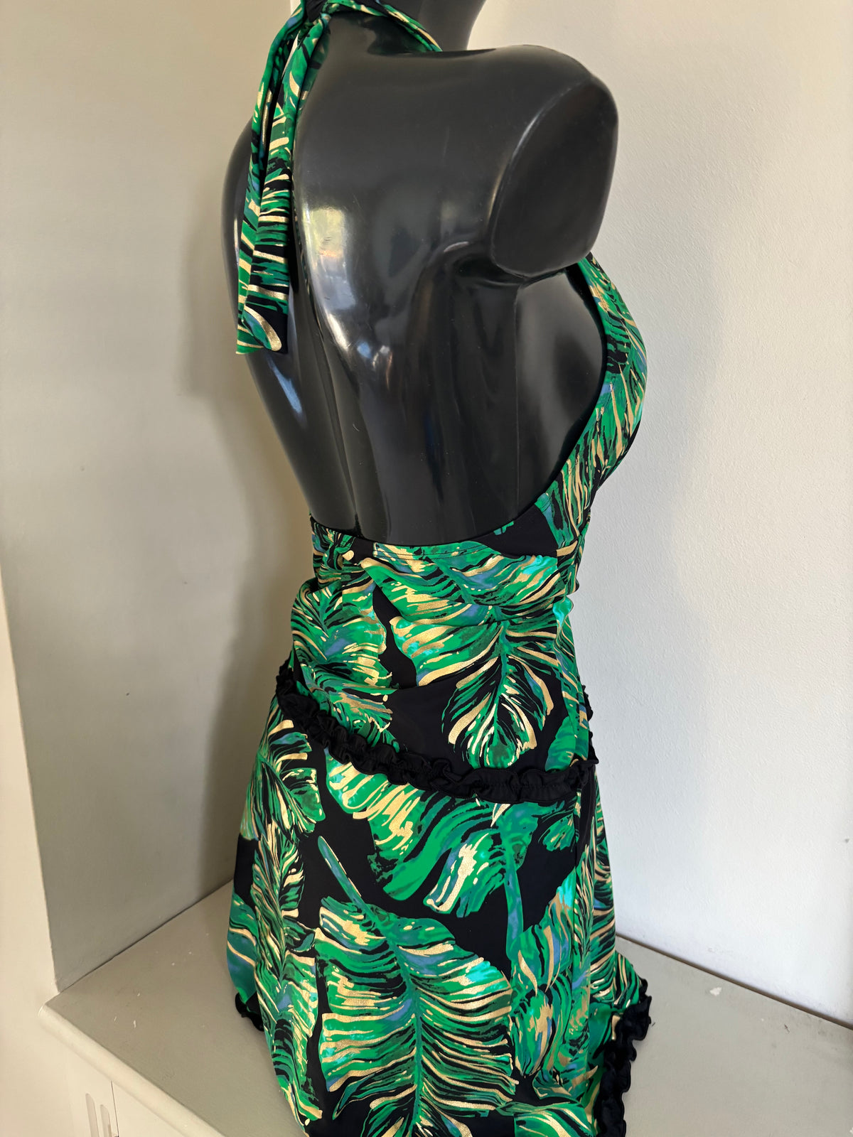 Green and black leaf short swim dress by Bonprix size 18