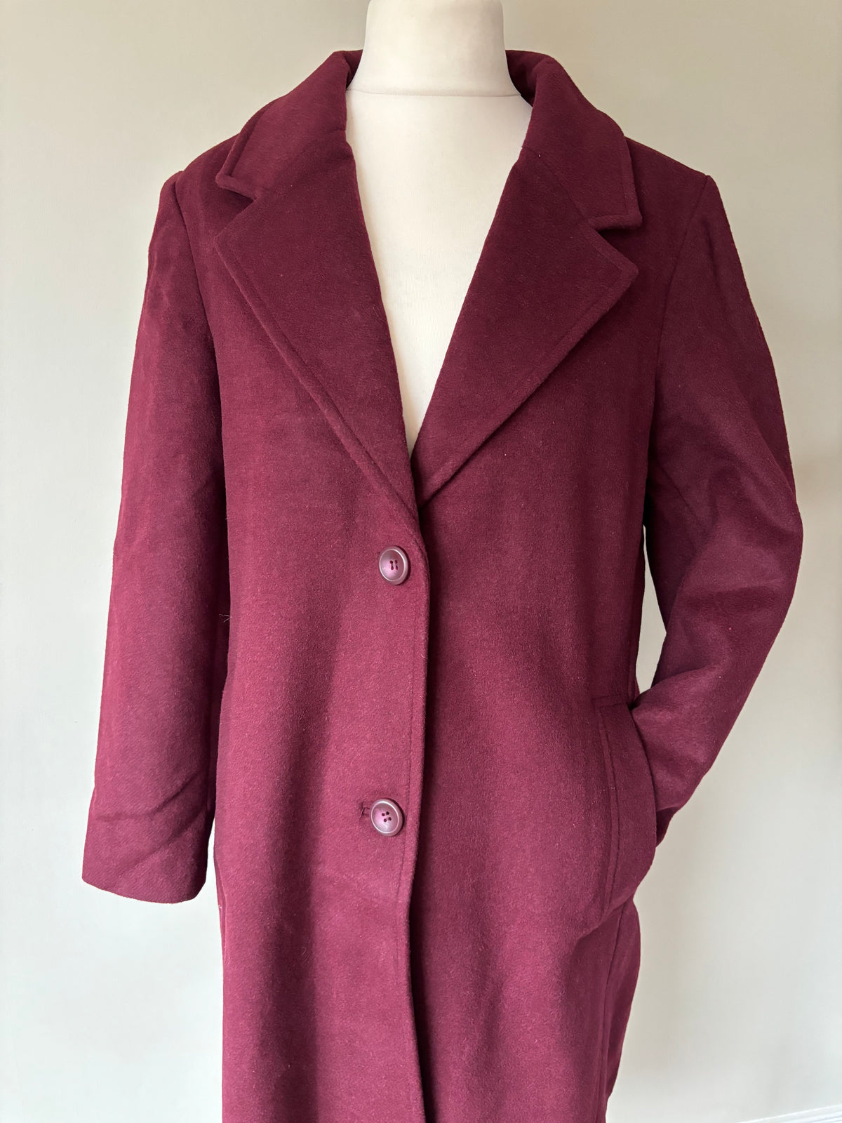 Burgundy Premium Longline Wool Mix Coat by Sosandar Size 16