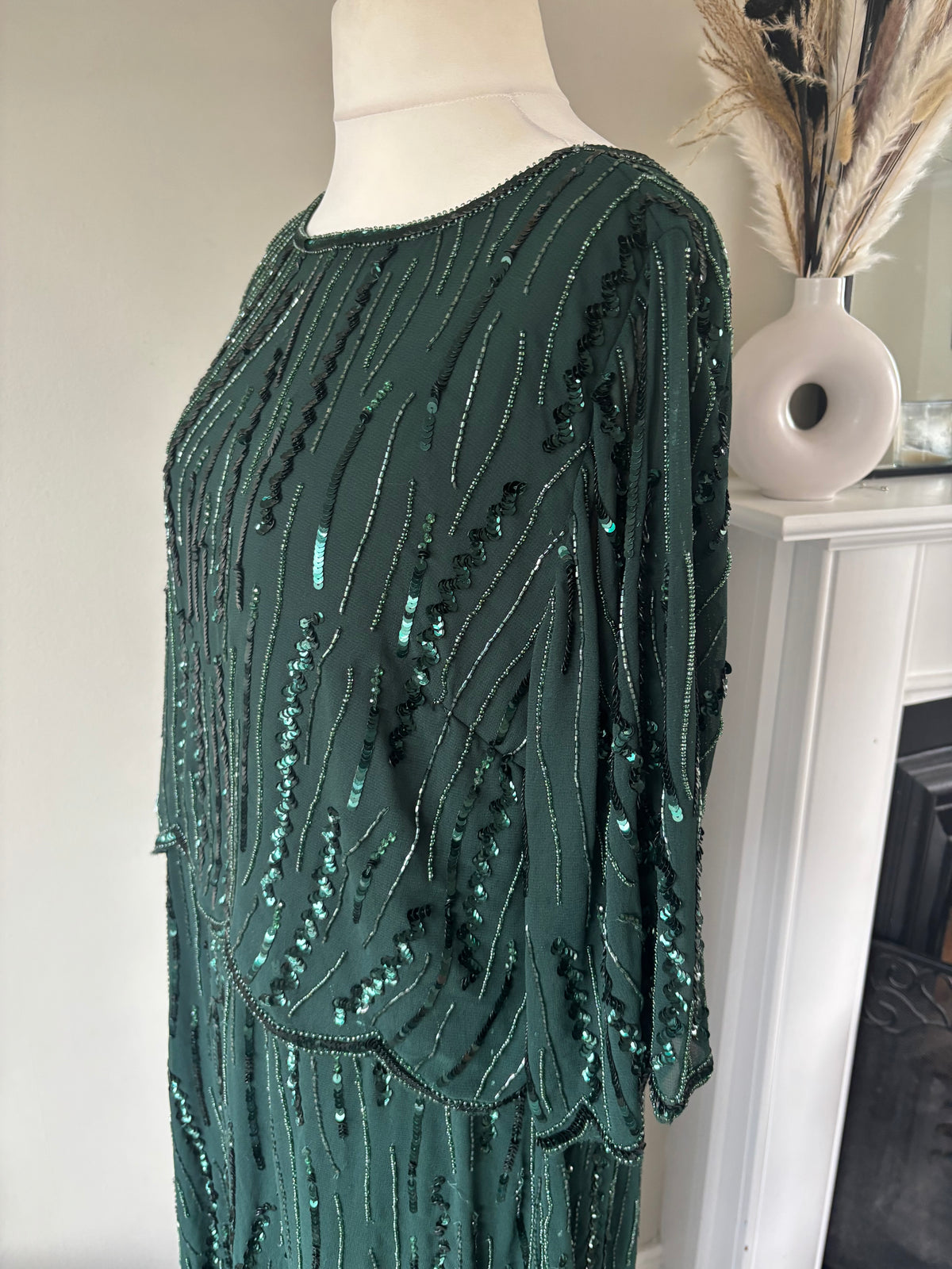 Forest Green Beaded Hi Low Hem Dress Size 22 by Together