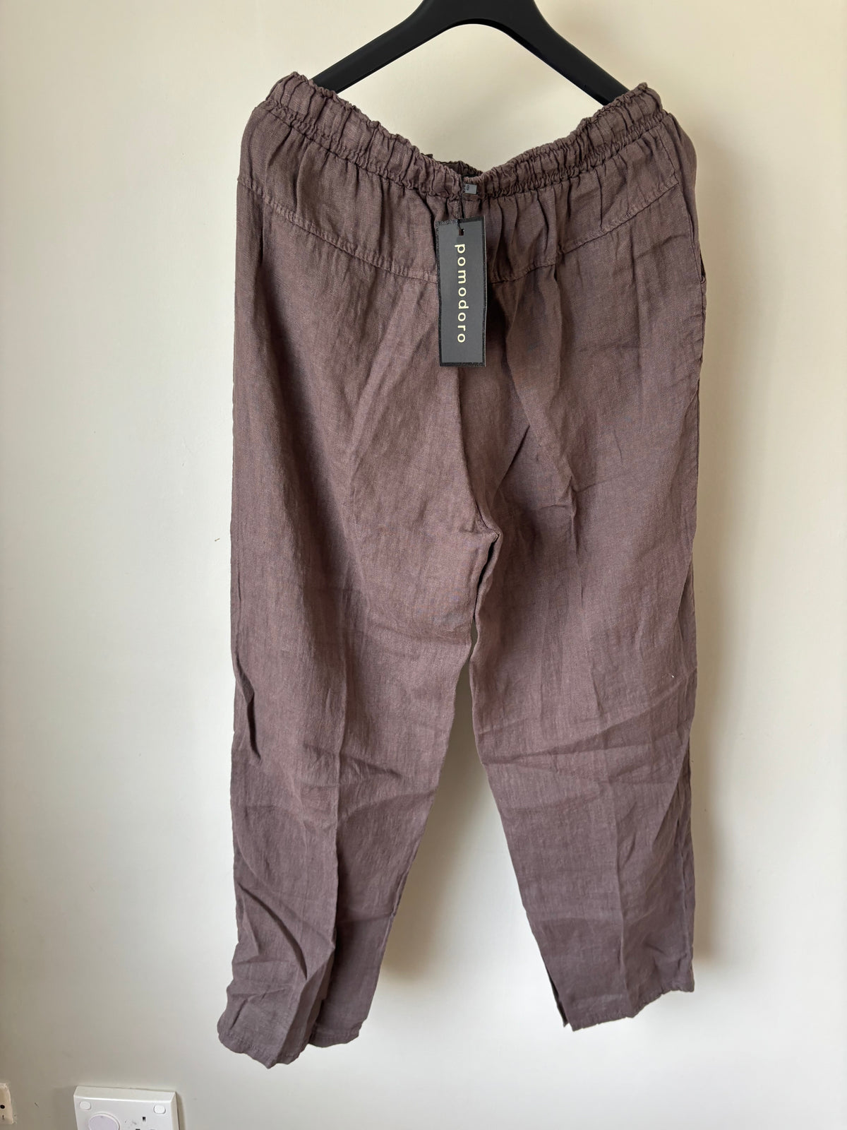 Linen Drawstring Trousers in Chocolate by Pomodoro Size 14