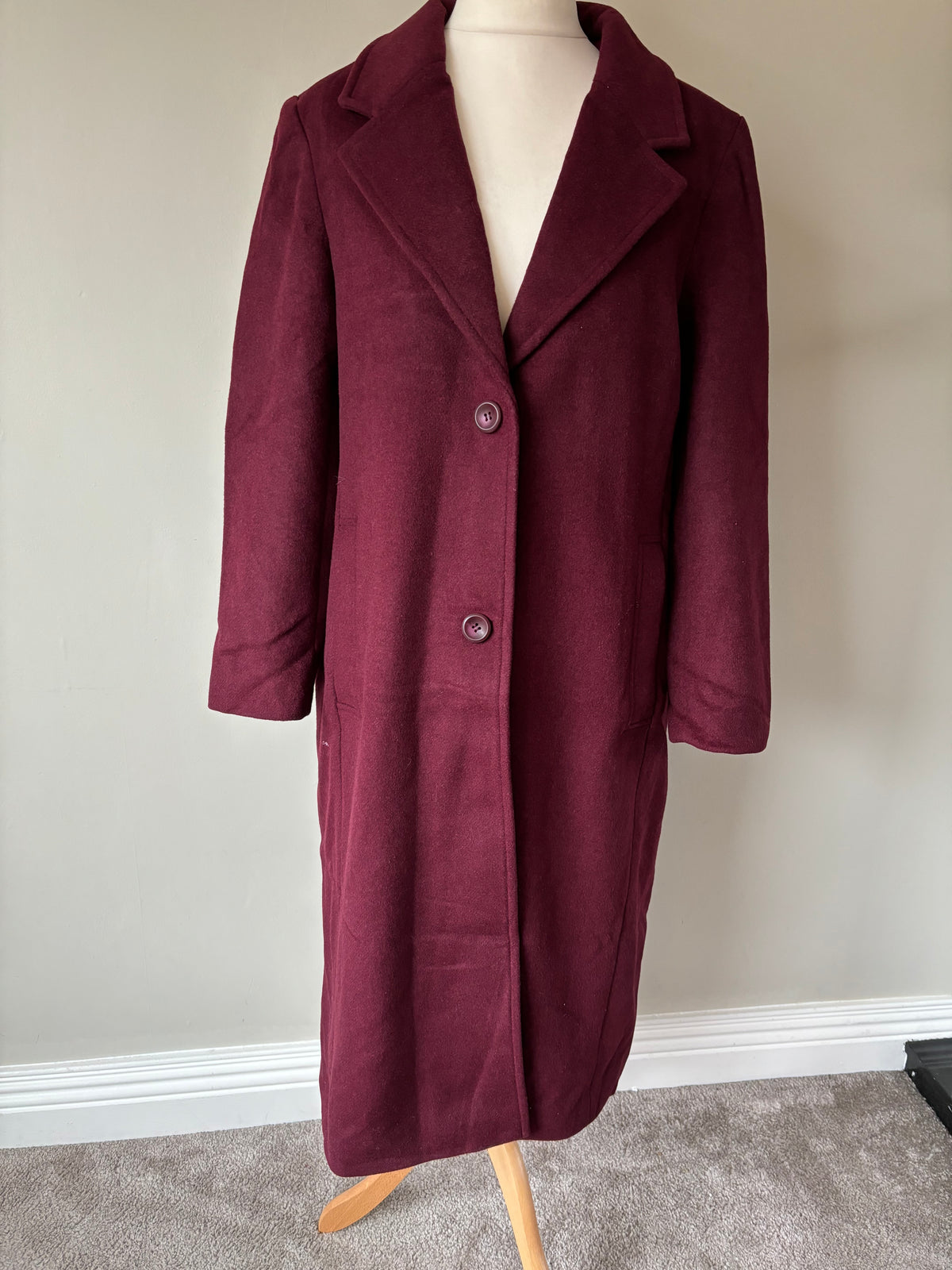 Burgundy Premium Longline Wool Mix Coat by Sosandar Size 16