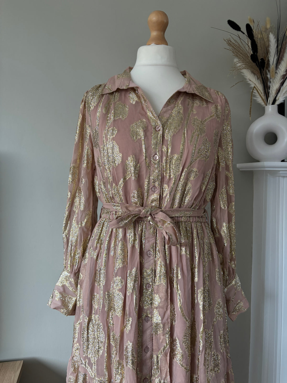 Gold Jacquard Maxi Shirt Dress By Together  size 14