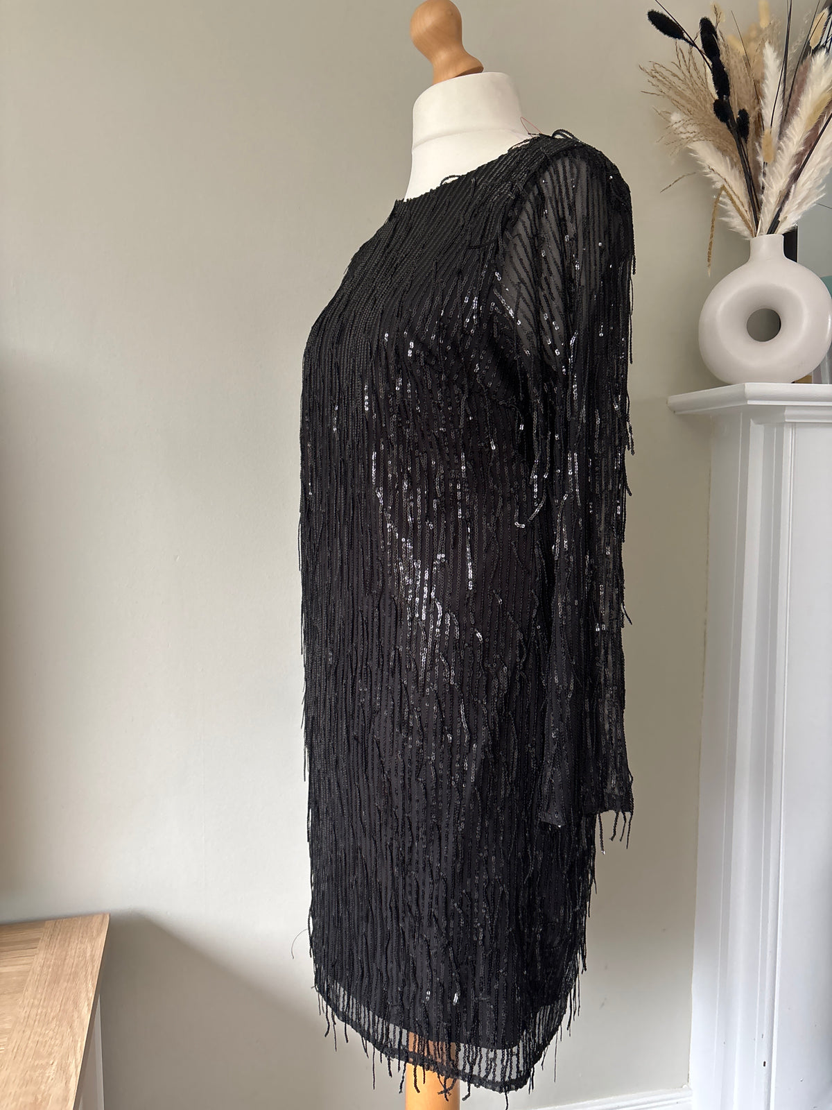 Black Sequin Fringe Dress by Freemans size 14