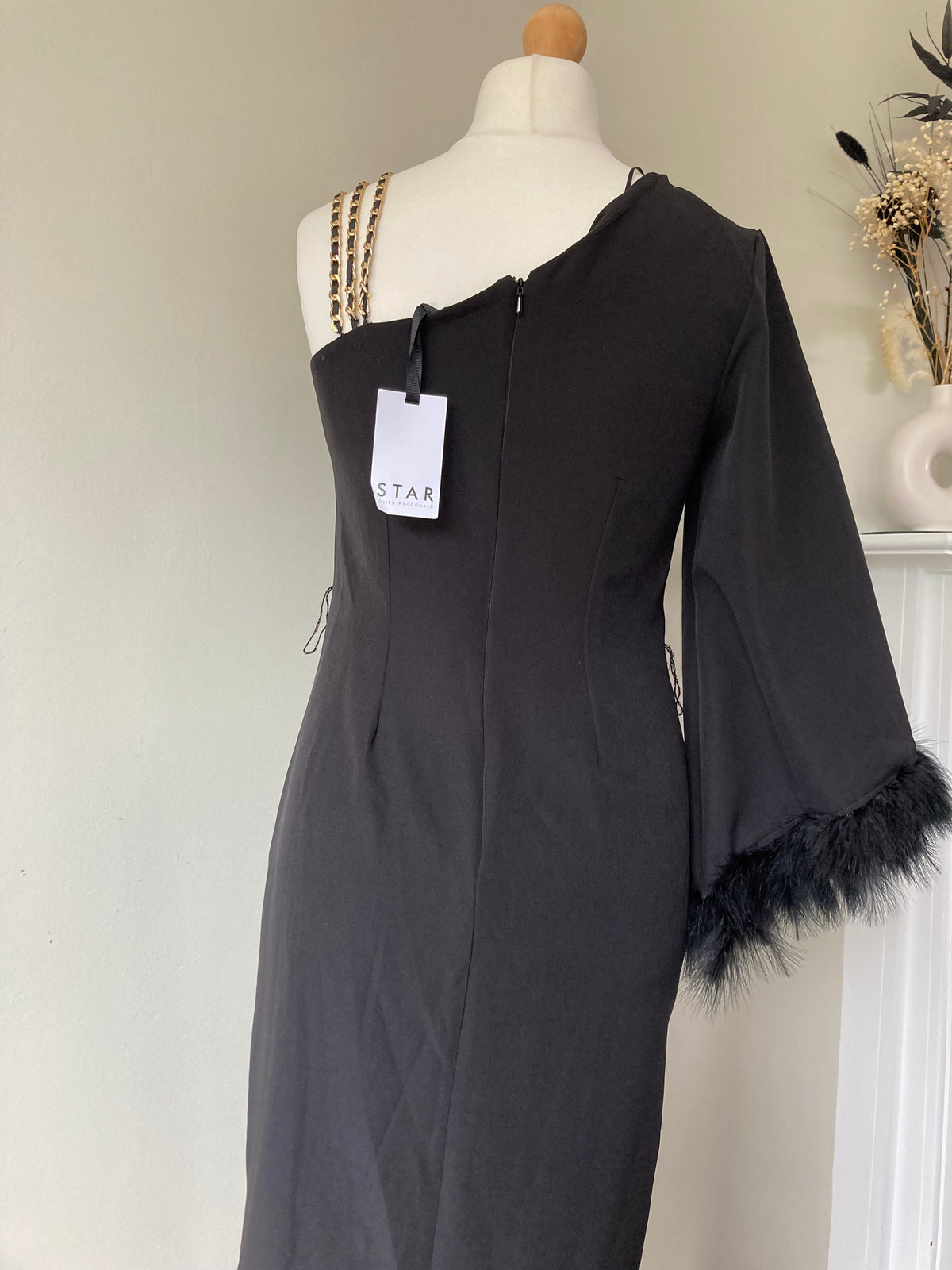 Black feather trim dress by Star Julian McDonald - Size 10