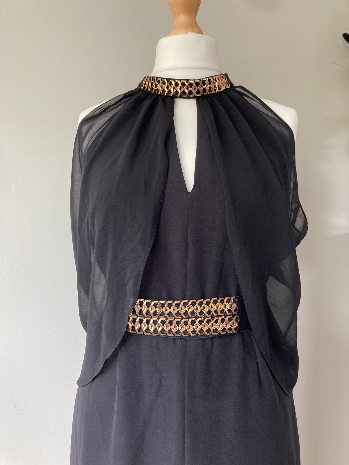 STAR Black Angel Sleeve Stretch Midi Dress with Detachable Belt by JULIEN MACDONLALD - Size 14