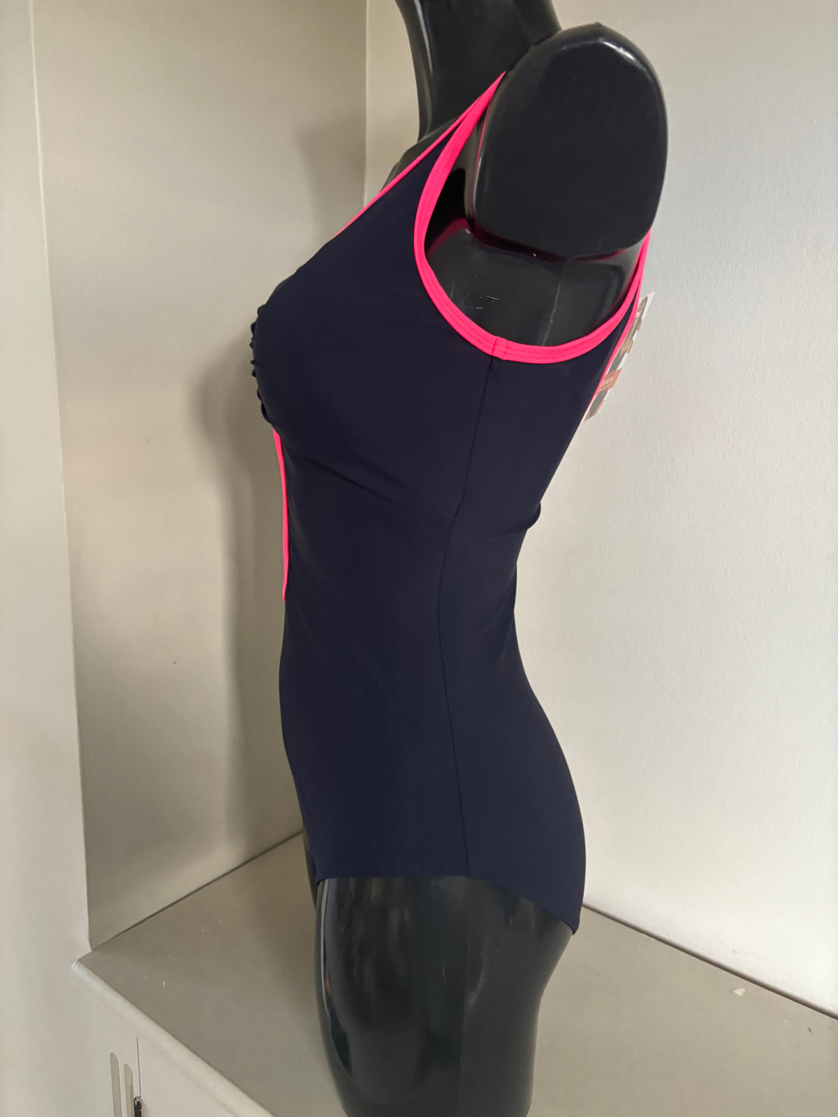 Black and pink zip front swimsuit by bonprix size 12