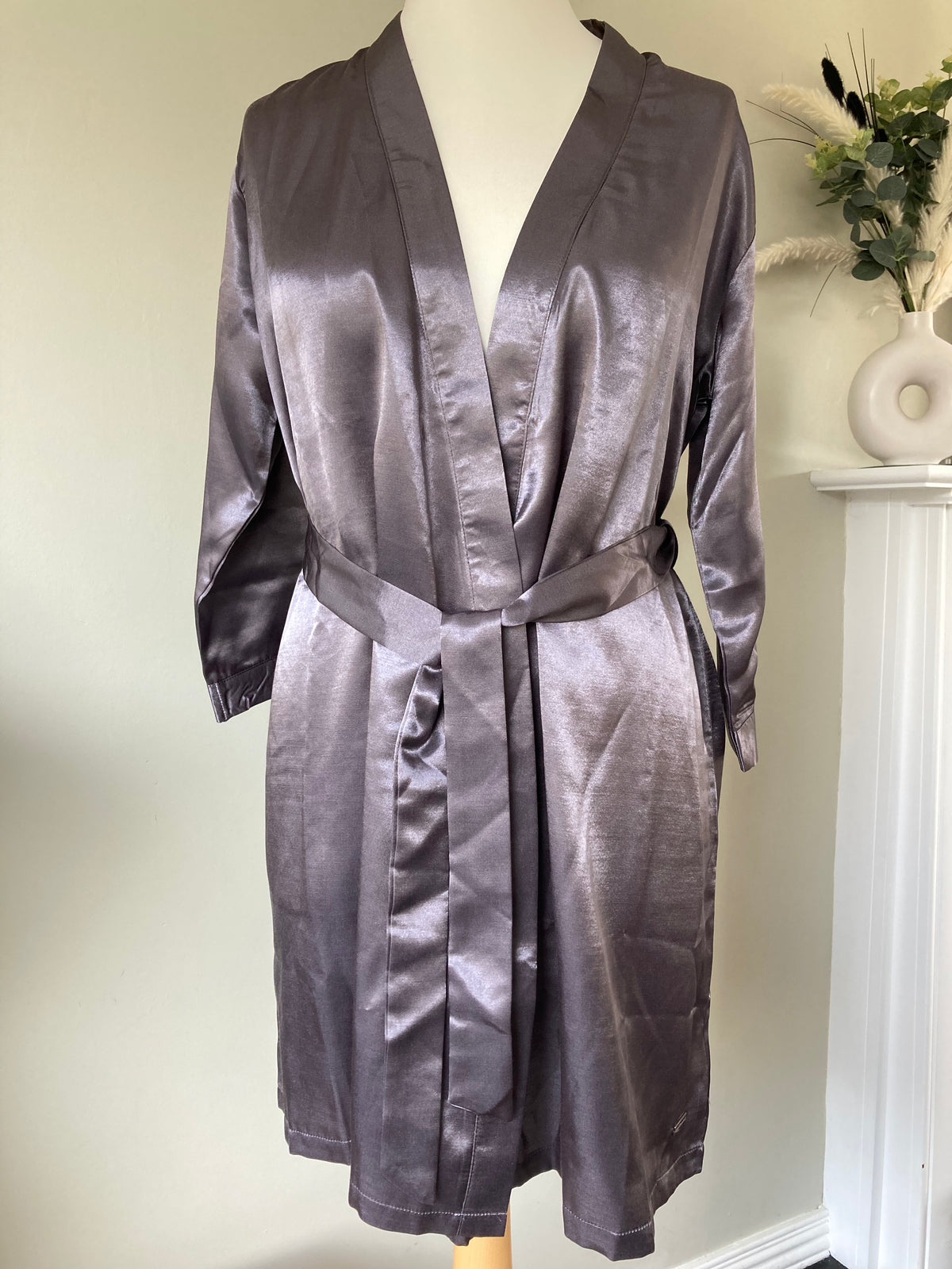 Grey Satin Robe by LASCANA  - Size  10