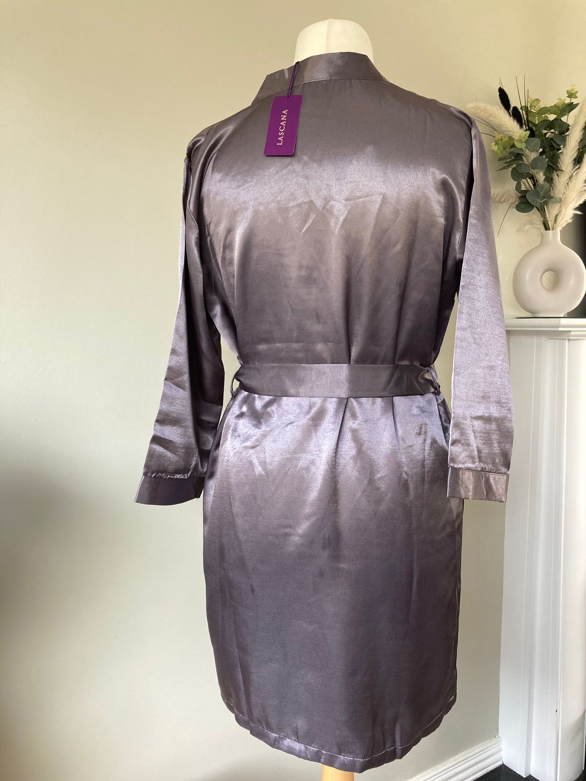 Grey Satin Robe by LASCANA  - Size  10