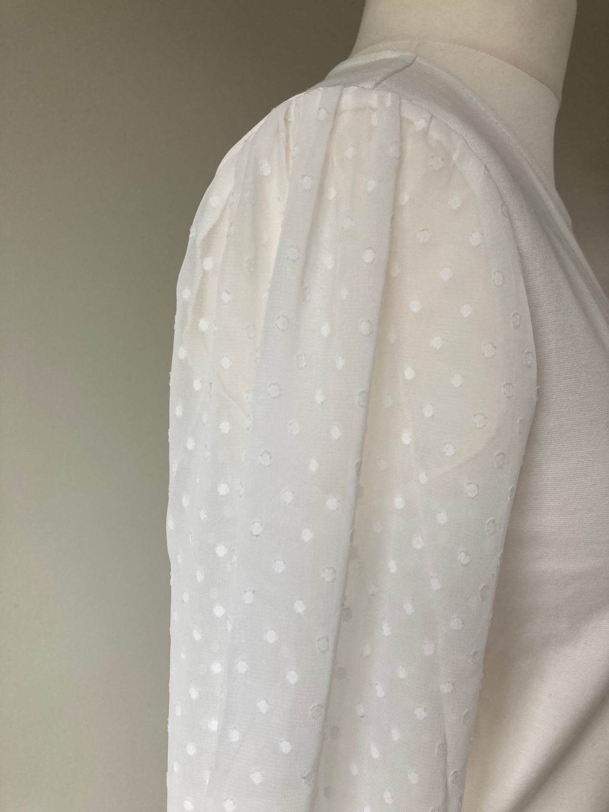 Ivory Blouse with Spot Sheer Sleeves